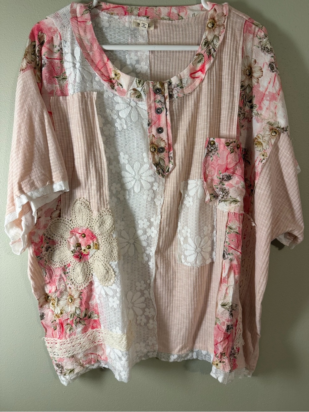 POL Pink Floral Patchwork Tunic Top